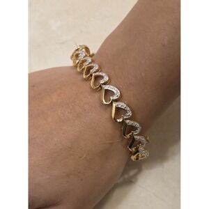 Vintage Ross Simons Sterling Silver Vermeil Half Pave Set Hearts Tennis Bracelet